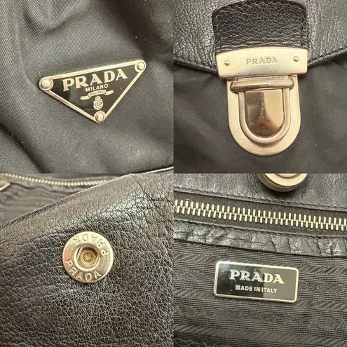 Prada Vintage  Tessuto Black Nylon & Leather Push Lock Closure Shoulder Bag - Image 13