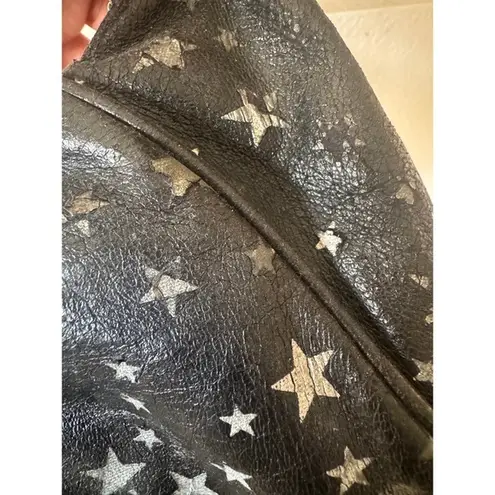 Nicky Hilton X Samantha Thavasa Y2K Black Star Print Leather Hobo Shoulder Bag