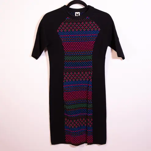 Missoni Cotton Blend Multi Color Woven Knit Stretch Short Sleeve Sweater Dress