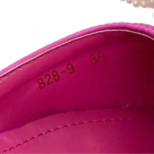 Bright Pink Satin Kitten Heel Mules with Pearl Bow Size 39