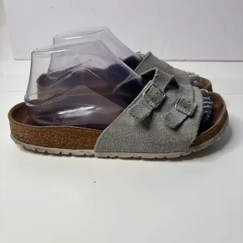 Birkenstock  Gray Suede Sandals 39 Womens Slides Slip on Shoes Leather Buckles *‎