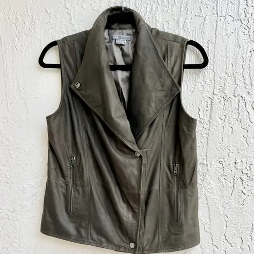 Vince  100% Leather Military Moto Vest Jacket Olive Green Women's Size XS