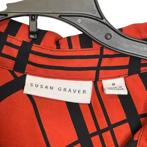 Susan Graver Button Up Shirt Size 8 Deep Orange Black Stripes Womens Blouse Top
