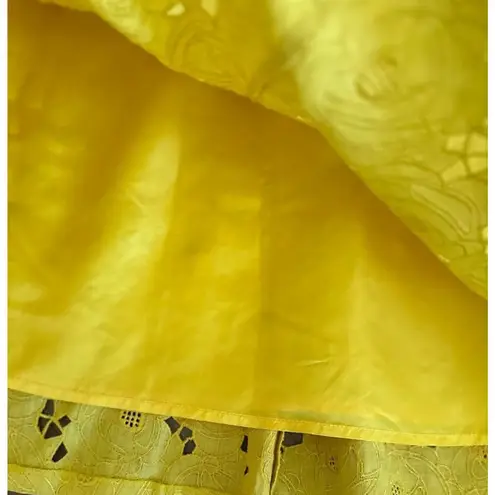 Lafayette 148 New York Yellow Linen Lace Overlay A-line Full Midi Skirt Size 12