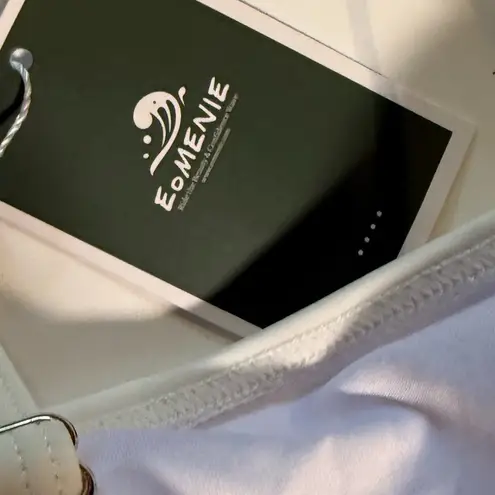 E.Menie White ruched spaghetti strap one piece build in bra swimsuit medium