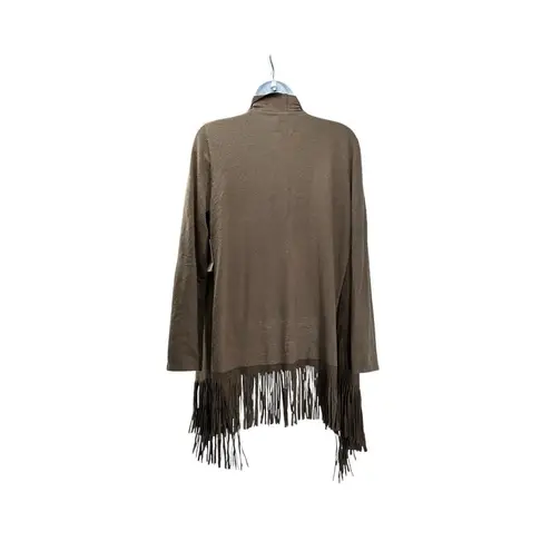Muche et Muchette tan ultra suede soft knit fringes waterfall cardigan medium