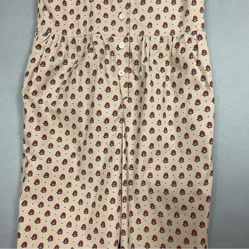Handmade Jumpsuit Floral Sleeveless Button-Up Cottagecore Tan Print Gentle Taper