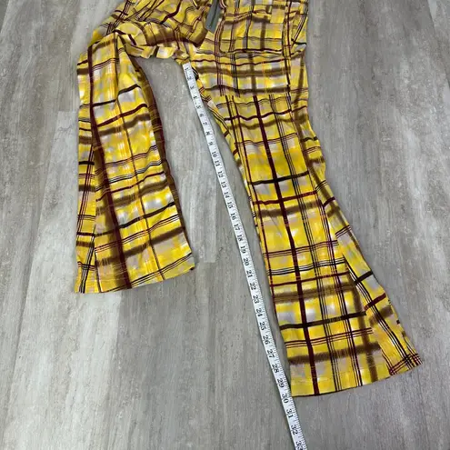 Farm Rio Yellow Plaid Low Rise Flare Pants Y2K Women’s US Small