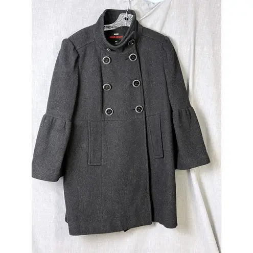 Miss Sixty Wool Blend Military Coat Gray XL Funnel Neck Bell Sleeves Mod