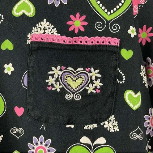 Coffee Talk Medium Pastel Heart Floral Nightgown House Dress Pocket Retro Green