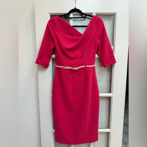 Black Halo Pink Belted Jackie O Sheath Midi Dress Career Women’s Size 4 Small