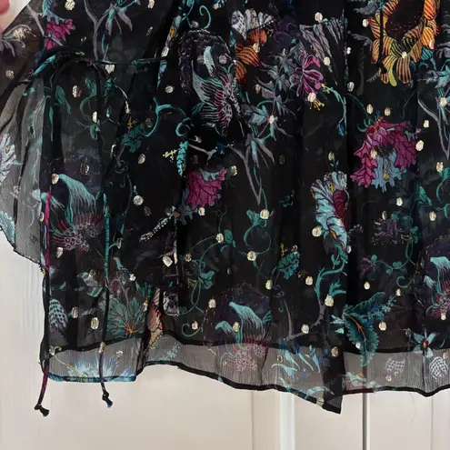 Ulla Johnson NEW Dominique Top Black Iris Floral Print Sheer Silk Blouse Size 2