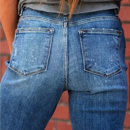 Judy Blue Boyfriend Jeans Dark Indigo Bleach Splatter Women’s Size 32 | 14/15