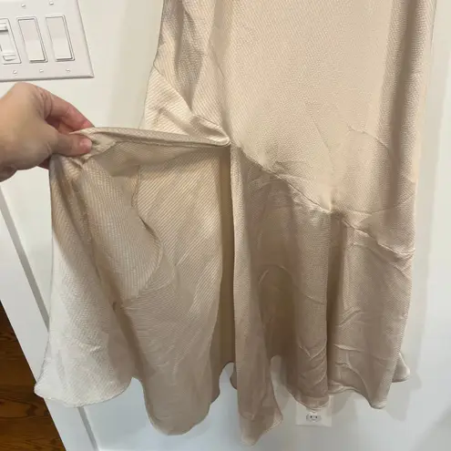 Free People Intimately  Womens Dress Medium Champagne Midi Dress Satin Sleeveless