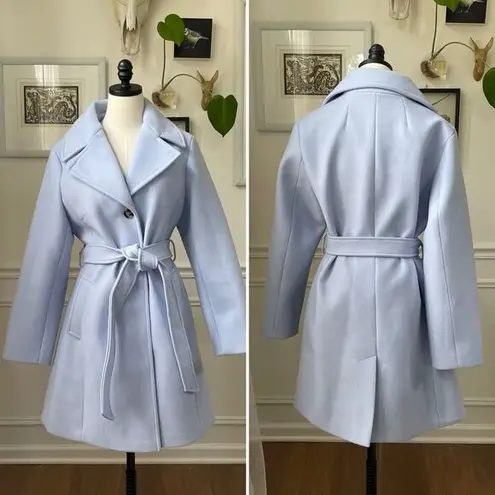 Nine West NWOT  Periwinkle Blue Belted Pea Coat Trench Coat L