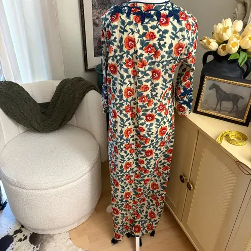 Roller Rabbit Embroidered Tassel Maxi Kurta Kaftan Dress Size Medium Cotton