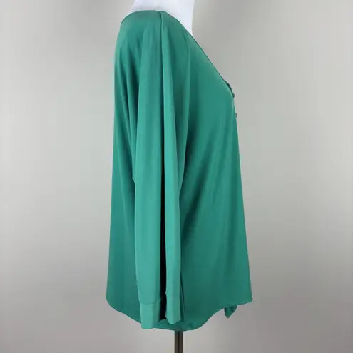 Ny Collection Top XL Green Stretch Knit Button Up Dolman 3/4 Sleeve Tie Front - Image 6