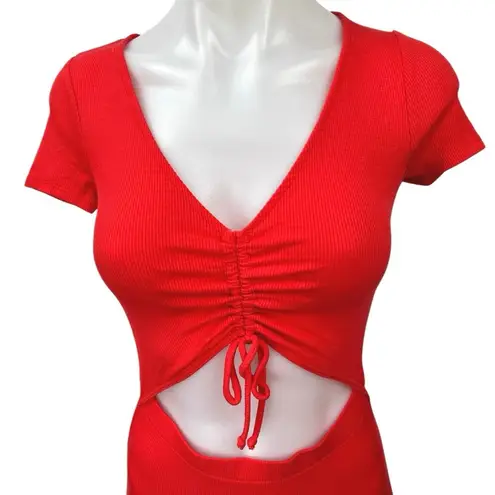 Urban Renewal NEW Red Short Sleeve Ruched Cutout Mini Bodycon Dress Size L
