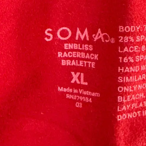 Soma Enbliss Racerback Bralette Women XL Red Lace Back Wireless Feminine Comfort