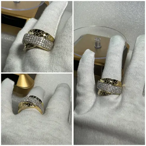 14KT Yellow Gold Honeycomb Half Eternity Pave Diamond Ring Size 7