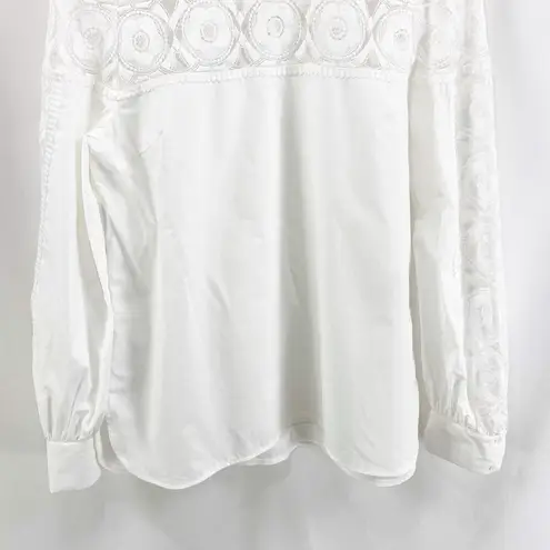 Sandro White Mock Turtle Neck Long Sleeve Lace Blouse