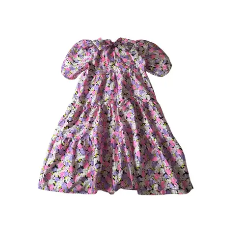 NWT Cras Lilicras Dress Daisy Floral Puff Sleeves Pink Purple Midi Copenhagen