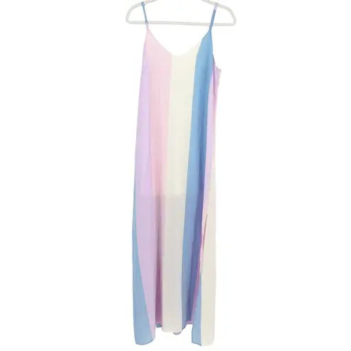 Adrienne  Womens Pastel Striped Sleeveless Vacation Maxi Dress Size S