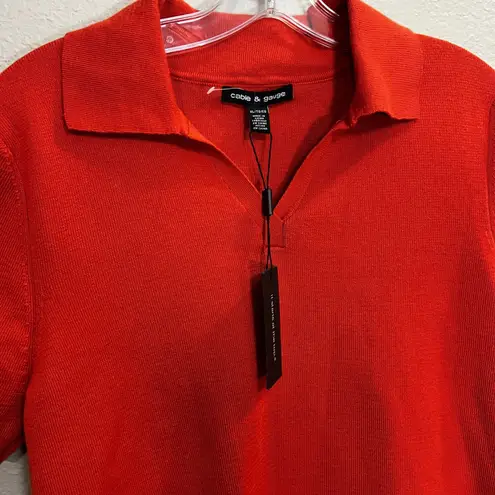 Cable & Gauge Orange Knit Short Sleeve Collared Top Women's XL