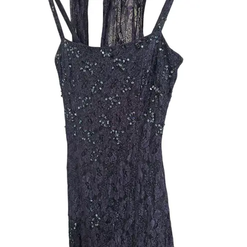 Rimini by Shaw women's y2k vintage navy sequined lace formal prom dress size 4 Blue