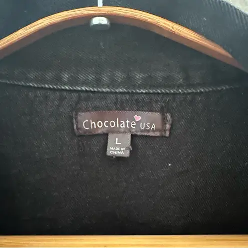 Chocolate USA Women Jean Jacket Black Distressed Destroyed Oversized Size L