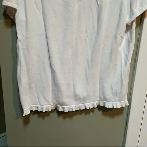 Sag Harbor Short Sleeve Faux Button Cardigan Top White Ruffle L