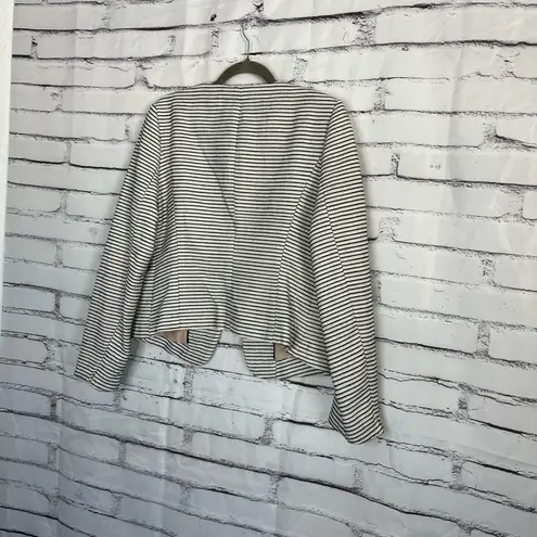 Katherine Barclay Striped Open Front Blazer Jacket Black White Women’s L Neutral