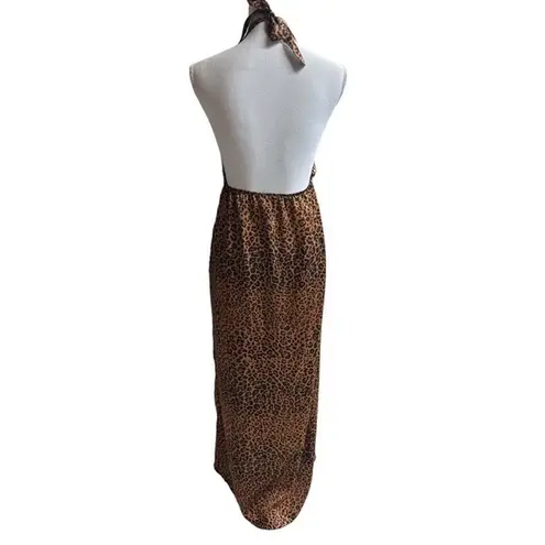 Missguided Sexy Leopard Print Halter Bare Back Maxi Dress Size 4-8