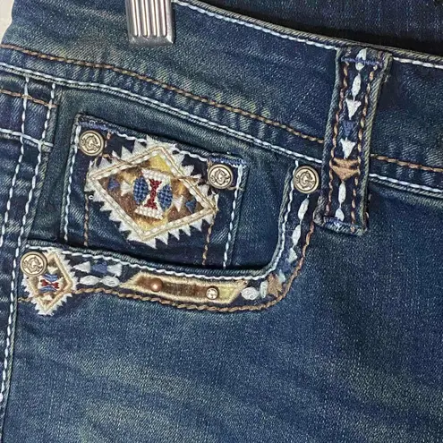 GRACE IN LA NWT Womens Blue Embroidered Lined Easy Fit Bootcut Jeans Size 28 - Image 4