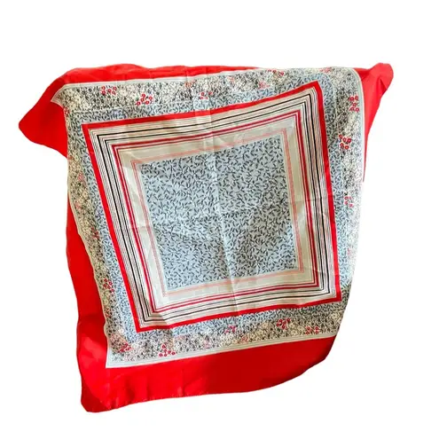 Vintage Danson Maxwell Red White Blue Floral Square Scarf 70s Retro