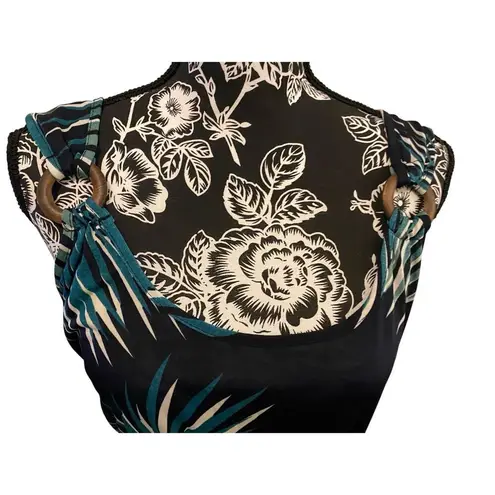 Vld Floral Dress Tropical Sundress Palm Leaves Midi Dress Summer Vacation Beach Black Size M