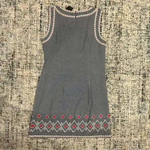 Anna Sui  Vintage Denim Shift Dress with Daisy Appliqué and Red Buttons- Size 4