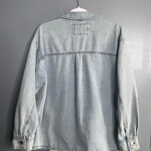 Stoosh Vintage Light Blue Jean Cotton Jacket Shacket Button Front Pockets XL