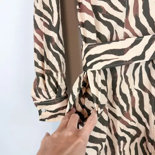 Untuckit for Her Elise Shirt Dress Stretch Cotton Safari Print Zebra Tan Size 6