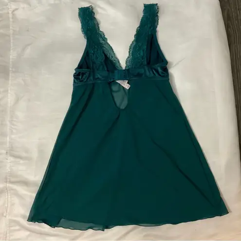 Auden Sheer Teal Satin Unlined Babydoll M Lingerie Coquette Girl Fairycore Pinup Green Size M