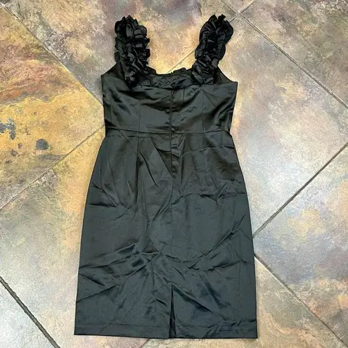 London Times Petite Satin Ruffle Neck Sheath Solid Dress 6P