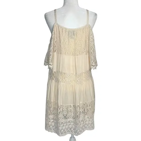 Angie  Boho Ivory Lace Off Shoulder Tiered Dress M Festival Peasant Gypsy Cottage