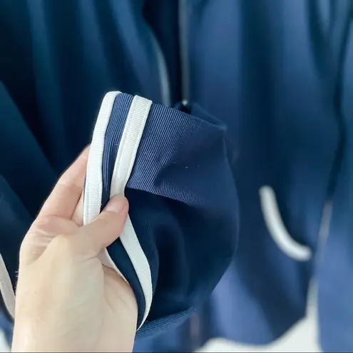 Vintage 80s Track Jacket navy white zip front size medium M Blue