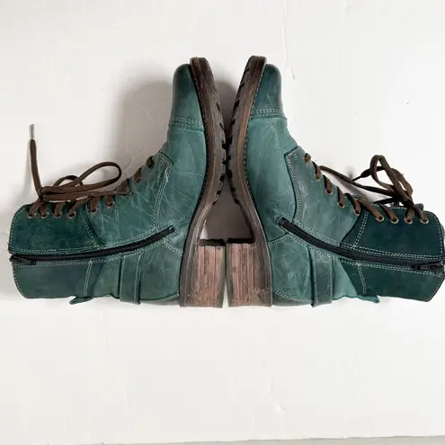 Taos Crave Boots Teal Leather Lace Up Combat Moto Size 6 6.5 EU 37 Green