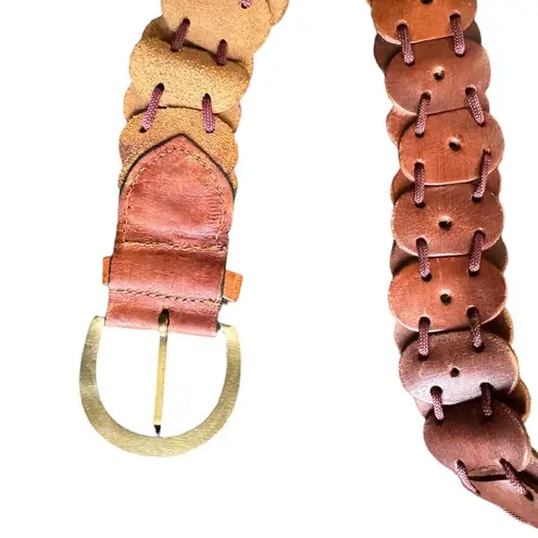 Handmade Brown Leather Disc Woven Belt