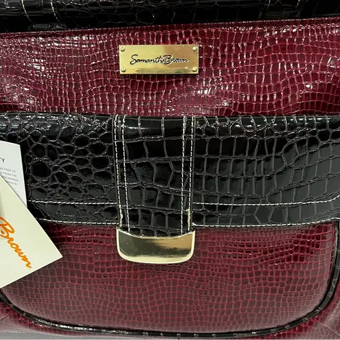 Samantha Brown Burgundy Brown Glazed Croc Embossed Travel Tote Bag Carry