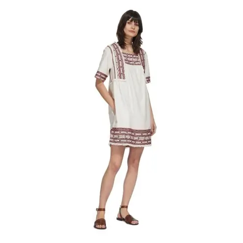 Whistles Selina Embroidered Frayed Cotton Sack Dress Mini Ivory Size 2 Small
