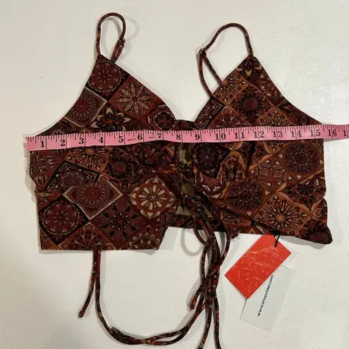 Cider Boho Patchwork Lace-Up Crop Top Brown Rust Size L NWT