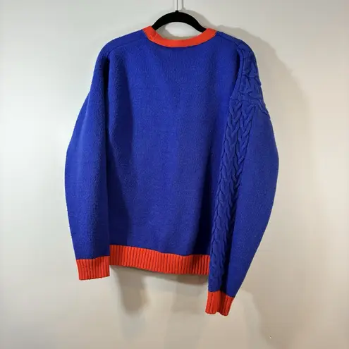 Edikted Women's Oversized Varsity Cardigan Sweater Knit Logo Blue Orange XS/S