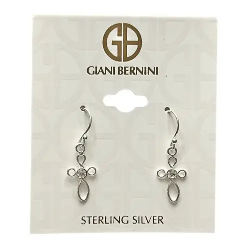 Giani Bernini NEW Crystal OPEN CROSS DROP EARRINGS 1.25" Sterling Silver Dangle